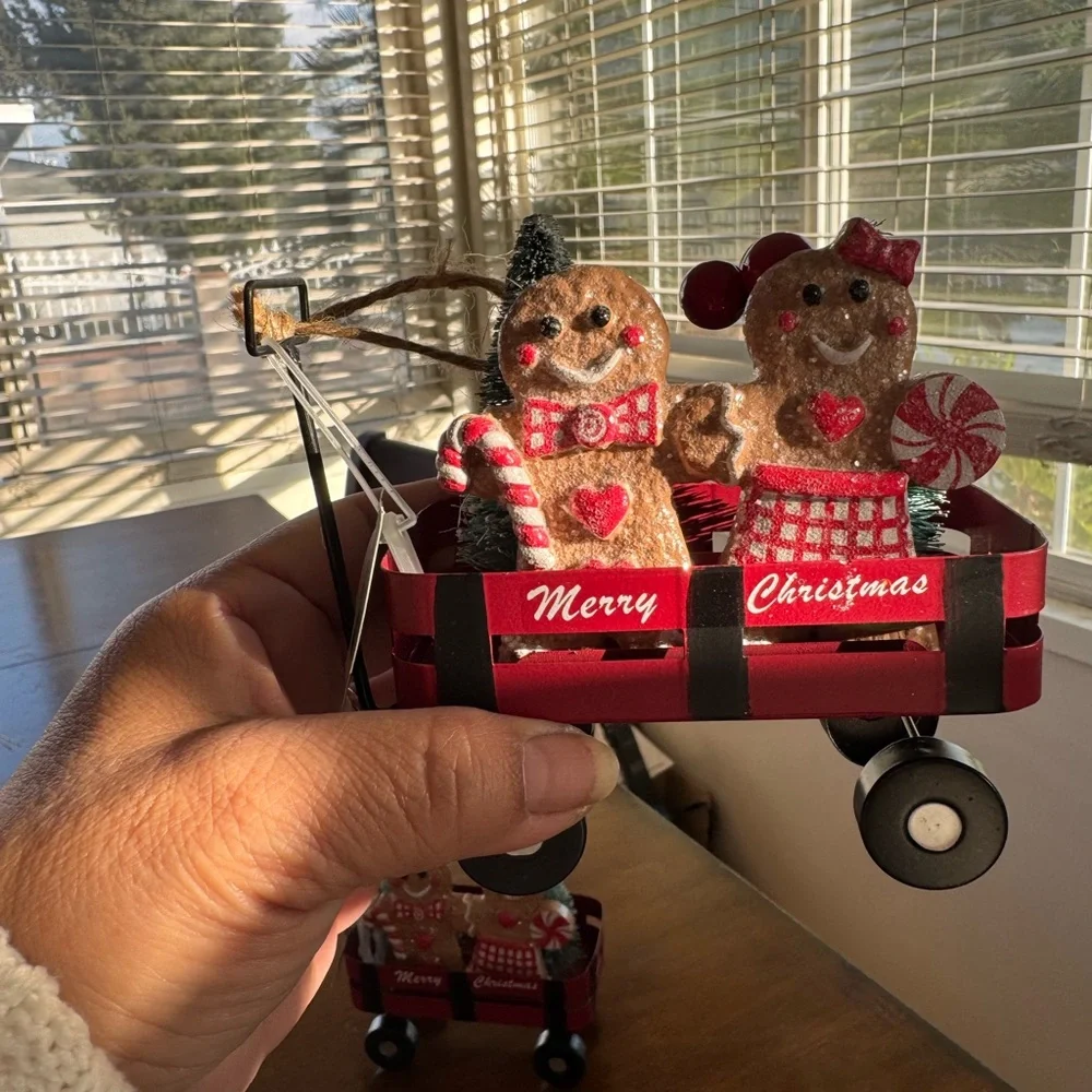 Gingerbread on Red Wagon Christmas ornaments_4